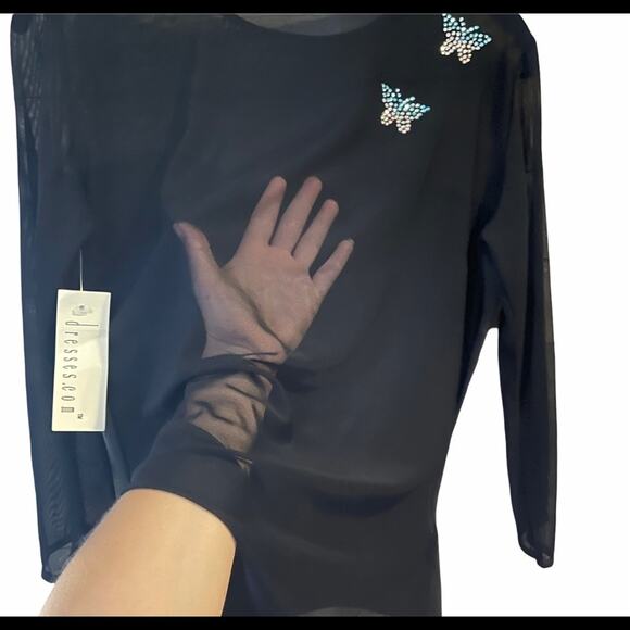 Vtg 90s Y2K Deadstock Sheer Illusion Top with Rhinestone Butterfly Shirt - Picture 3 of 11